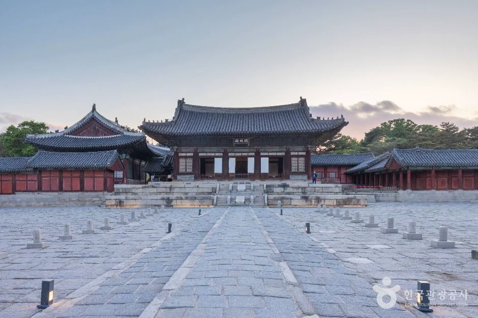 Myeongjeongjeon courtyard at Changgyeonggung Palace in evening light