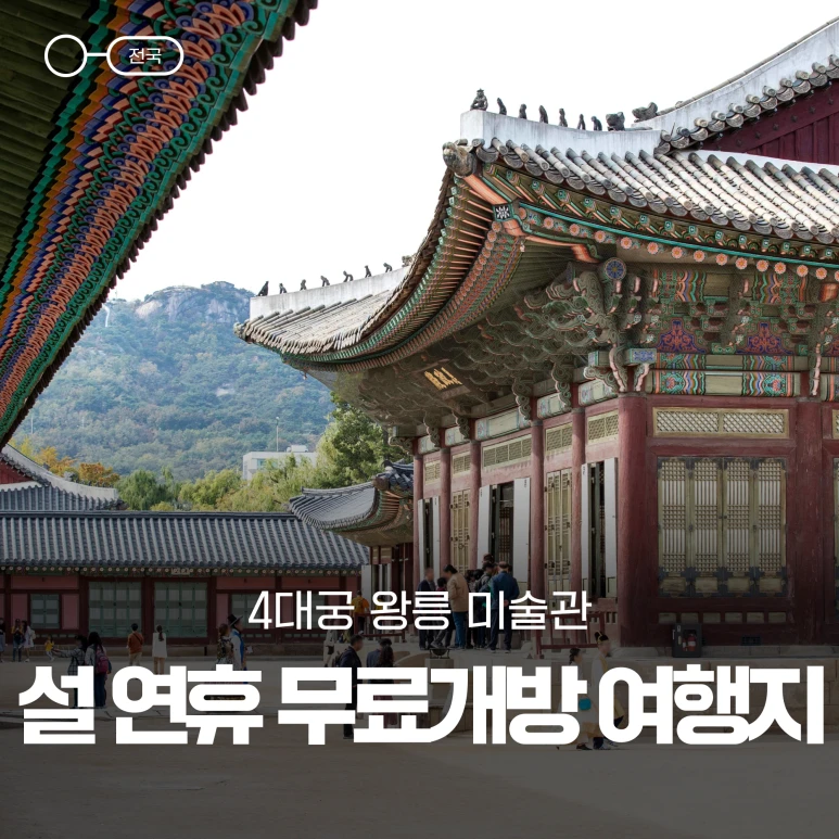 Korea Tourism Organization graphic announcing free Seollal admission at royal palaces, tombs and art museums