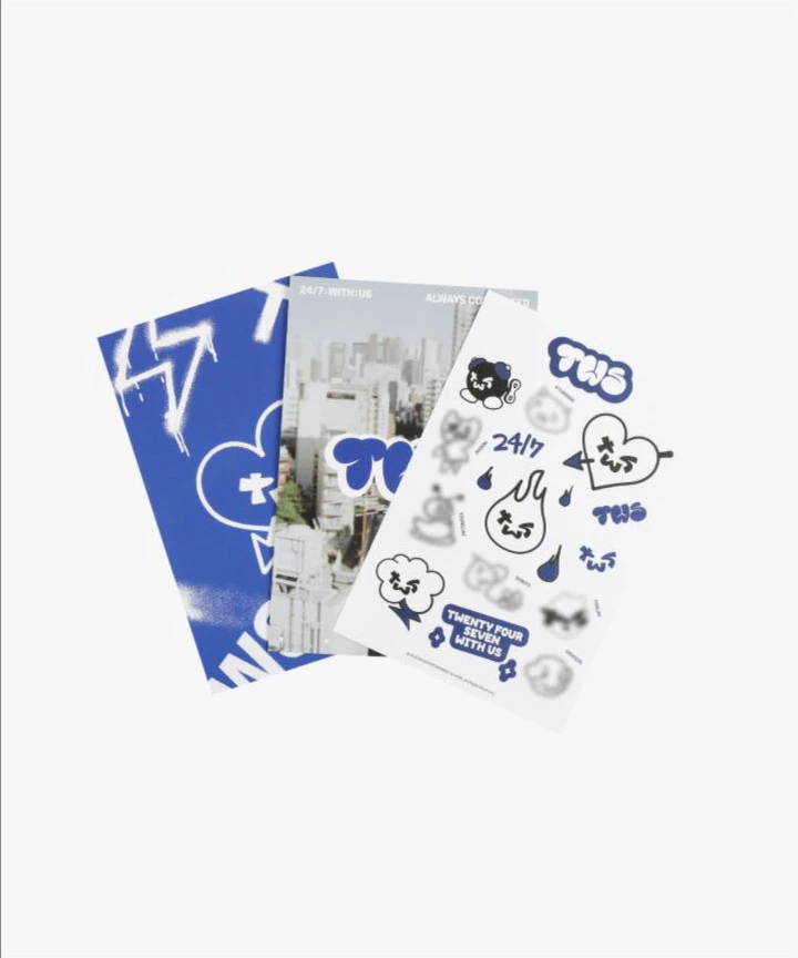 Official TWS postcard and sticker pack showing small paper goods