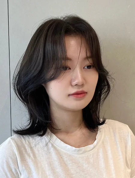 Tóc layer ngang vai với phần đuôi cong mềm tại Juno Hair Seoul Station