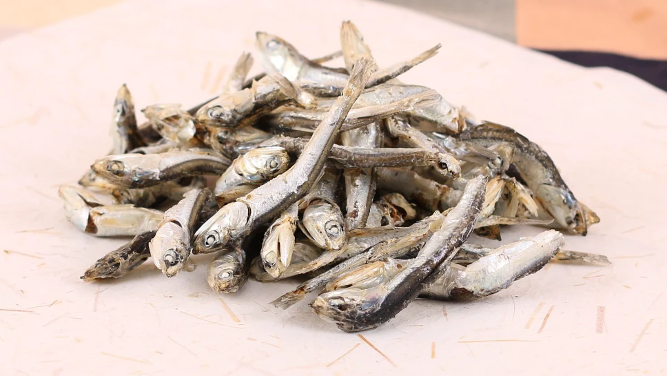 Dried large anchovies commonly used to make Korean soup stock