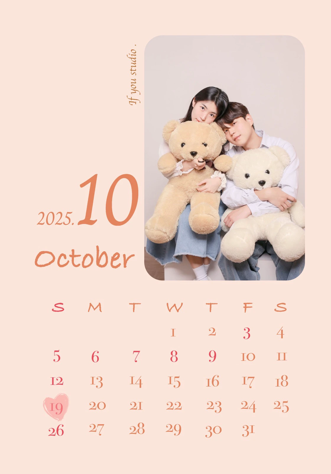 Finished calendar-style print made from a couple's self-photo studio portrait