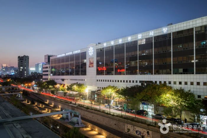 Dongdaemun Shopping Complex beside Cheonggyecheon after dark